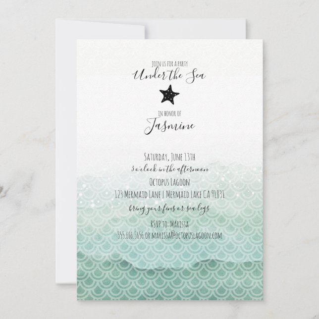 Sjöjungfru under Födelsedagsfest inbjudan (Framsida)