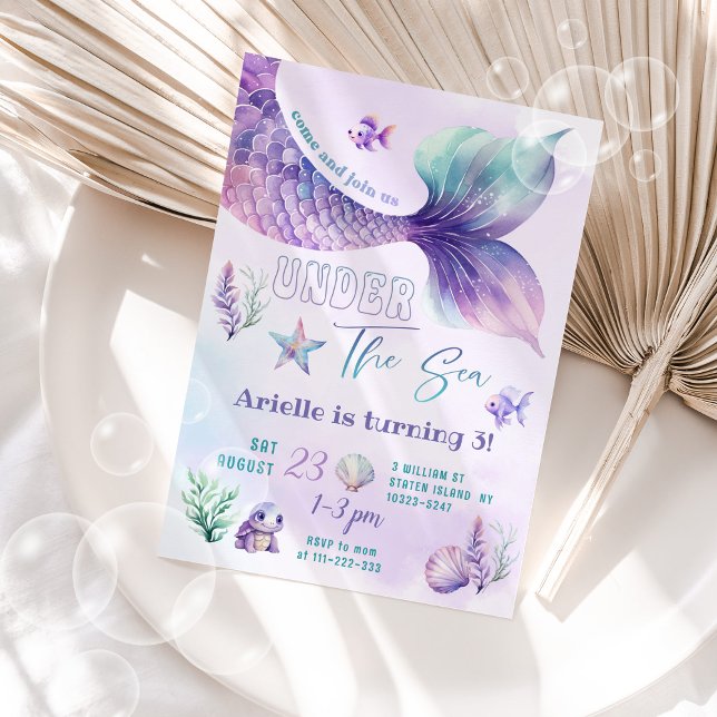 Sjöjungfru Under födelsedagsfesten av havet Inbjudningar (Skapare uppladdad)
