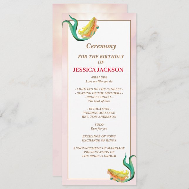 Sjöjungfru under Födelsedagsfesten om hav Program (Fram/baksida)