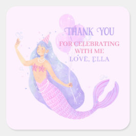 Sjöjungfru under Födelsedagsfesten Sea (hav) Tack Fyrkantigt Klistermärke