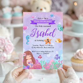 Sjöjungfru Under Födelsedagsfesten Sea Pastel Inbjudningar