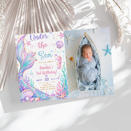 Sjöjungfru Under Havet 3-års Födelsedagsflicka Inbjudningar