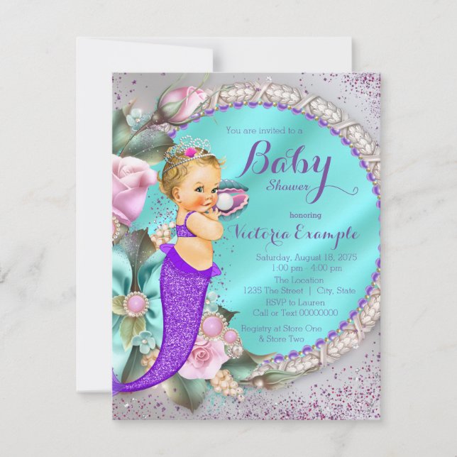 Sjöjungfru Under Havet Baby Shower Inbjudningar (Framsida)