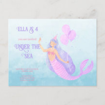 Sjöjungfru Under Havet Födelsedag Blå inbjudan