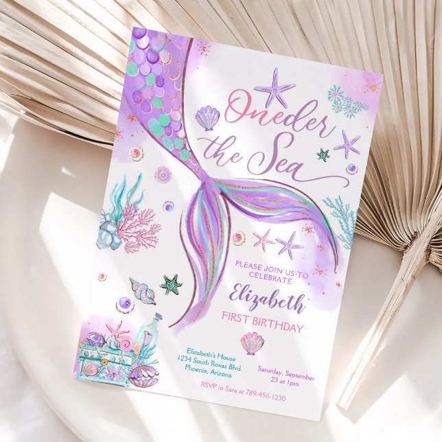 Sjöjungfru Under Havet Födelsedagsinbjudan Inbjudningar (Skapare uppladdad)