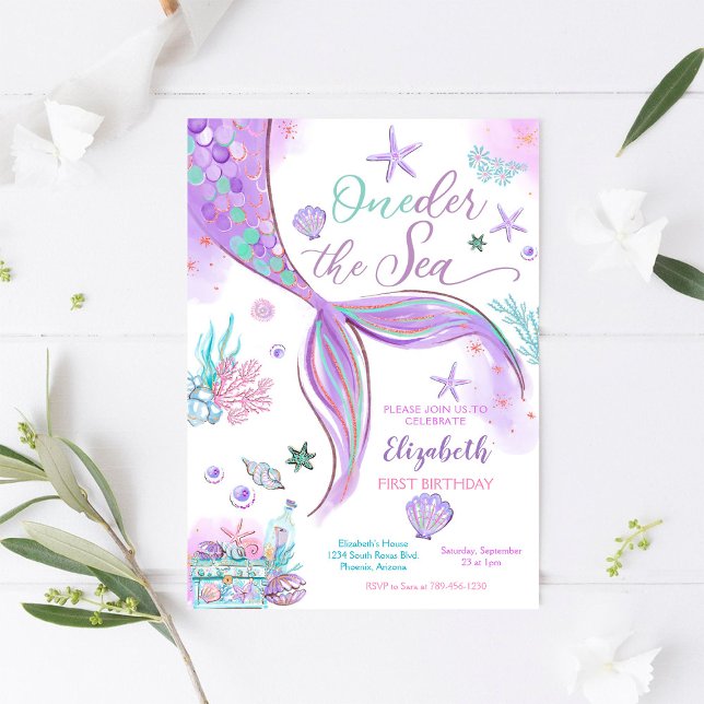 Sjöjungfru Under Havet Födelsedagsinbjudan Inbjudningar (Skapare uppladdad)