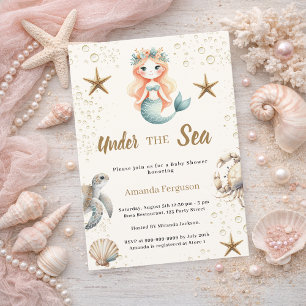Sjöjungfru Under havet havsdjur Baby Shower Inbjudningar