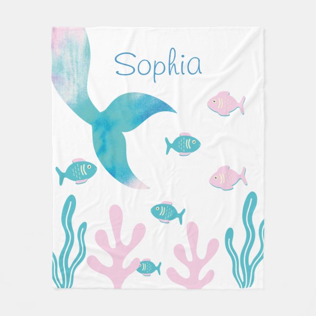 Sjöjungfru Under Havet Pastell Rosa Blå Flickor  Fleecefilt (Framsidan)