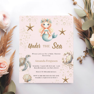 Sjöjungfru Under havet rosa Baby Shower inbjudan