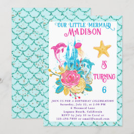 Sjöjungfru Under Havet Turkos Glitter Födelsedag Inbjudningar