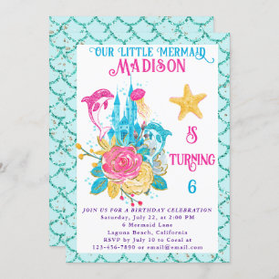Sjöjungfru Under Havsdagen Turquise Glitter Inbjudningar