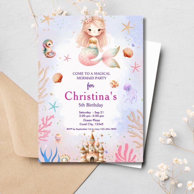 Sjöjungfru under havsmagiska Födelsedagsfesten Inbjudningar (Skapare uppladdad)