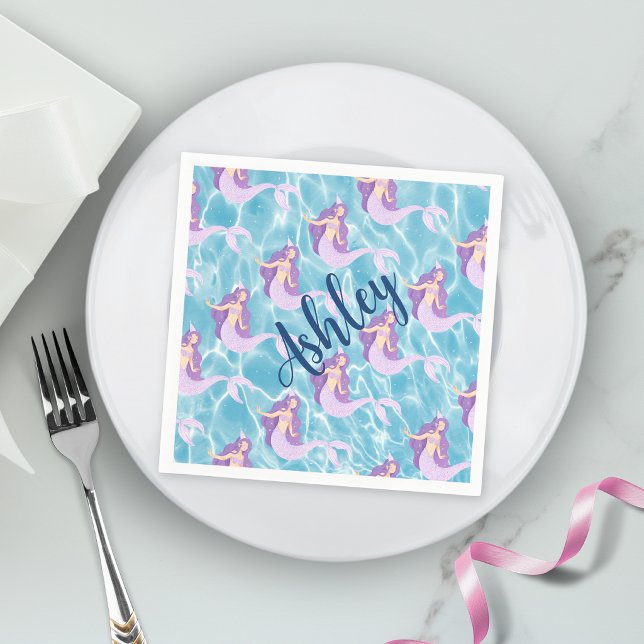 Sjöjungfru under havsvattenfärgen Havsungar party Pappersservett (Skapare uppladdad)