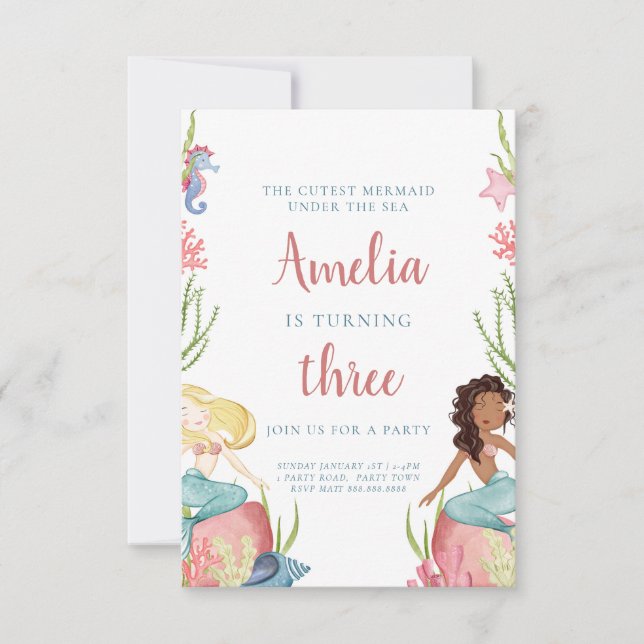 Sjöjungfru under inbjudan till Havets födelsedag (Framsida)