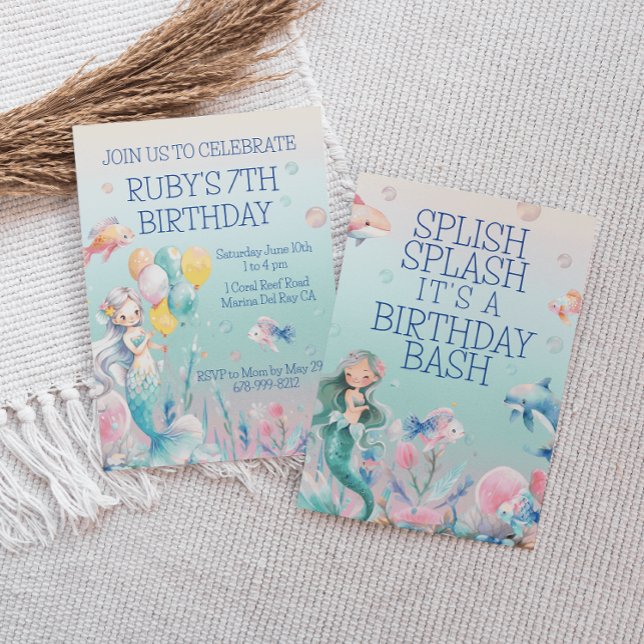 Sjöjungfru under inbjudan till Sea Girls Birthday (Skapare uppladdad)