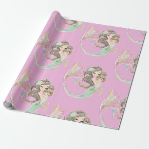 Sjöjungfru Under Papper Rosa för ombyggnad av havs Presentpapper