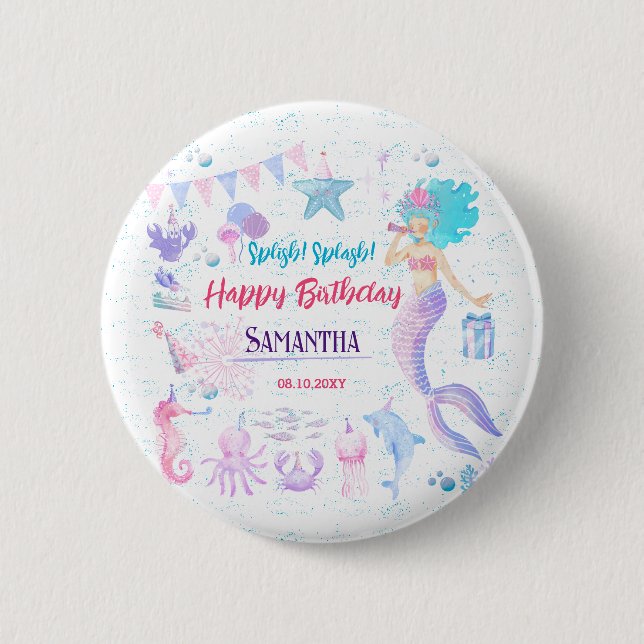 Sjöjungfru under Rosa till sjöss Lila 1:a födelsed Knapp (Framsida)