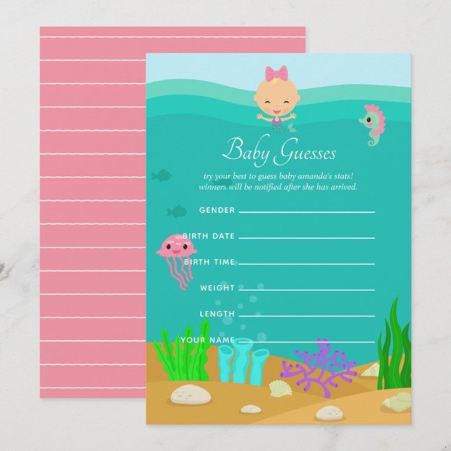 Sjöjungfru under Sea Baby Shower Baby Guesses Inbjudningar (Fram/baksida)