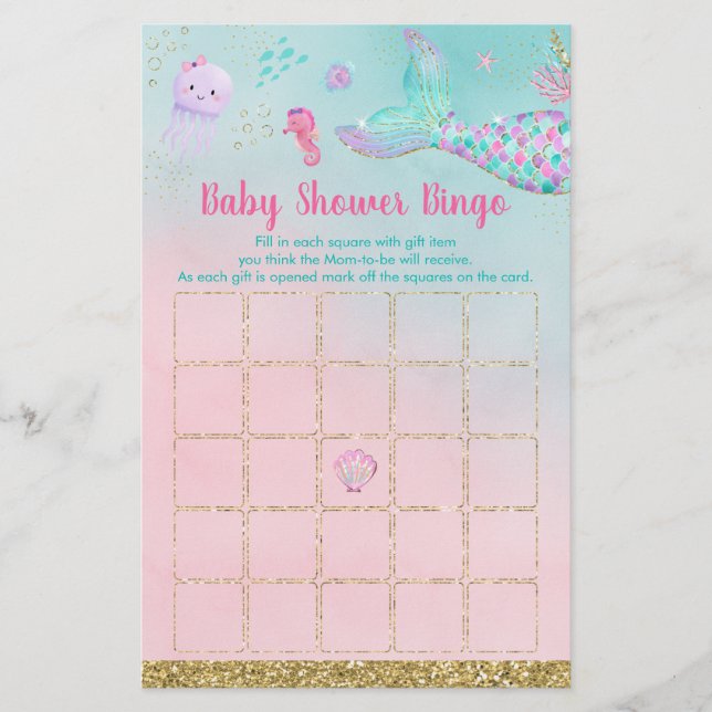 Sjöjungfru under Sea Baby Shower Bingo (Framsida)
