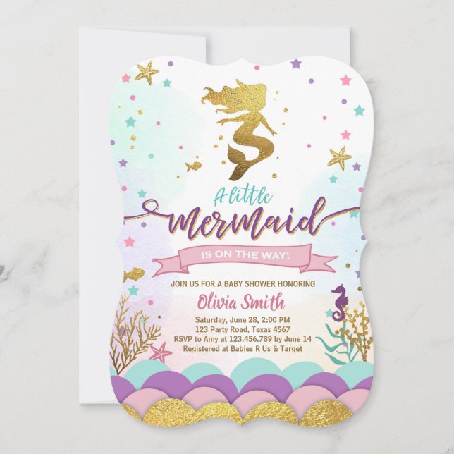 Sjöjungfru under Sea Baby Shower-inbjudan Flicka Inbjudningar (Framsida)