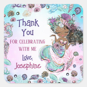 Sjöjungfru under Sea Girl Birthday Tack Gift Fyrkantigt Klistermärke