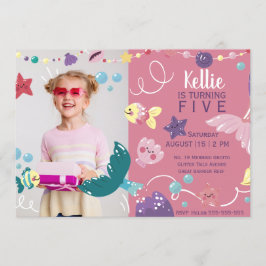 Sjöjungfru under Sea Girls Birthday Photo Rosa Inbjudningar