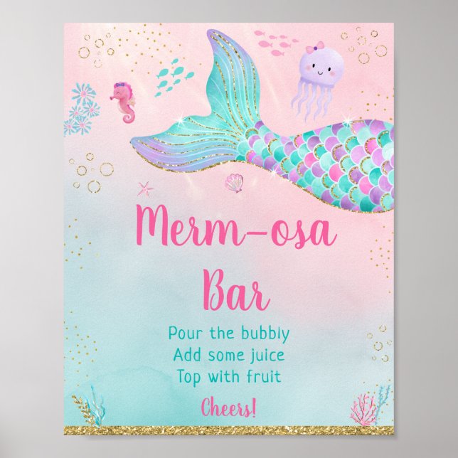 Sjöjungfru under Sea Guld Baby Shower Mimosa Pub Poster (Framsidan)