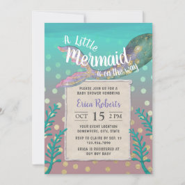 Sjöjungfru under Sea Guld Dots Girl Baby Shower Inbjudningar
