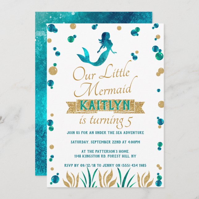 Sjöjungfru under sjöflickorna oavsett ålder inbjudningar (Fram/baksida)