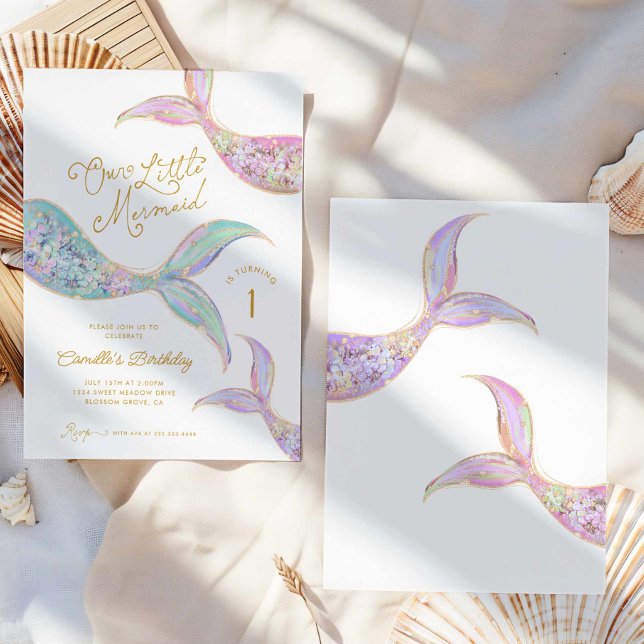 Sjöjungfru under sjön 1:a födelsedag inbjudningar (Our Little Mermaid First Birthday Party Invitation)