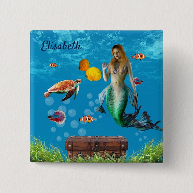 Sjöjungfru under vatten Treasure Hunt Fantasy Blue Knapp (Framsida)