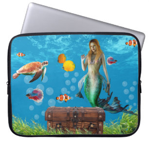 Sjöjungfru under vatten Treasure Hunt Fantasy Blue Laptop Fodral