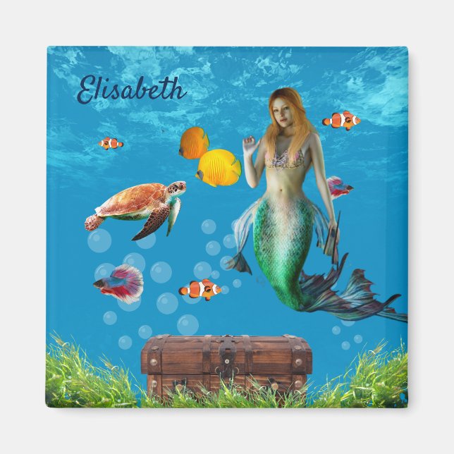 Sjöjungfru under vatten Treasure Hunt Fantasy Blue Magnet (Framsidan)