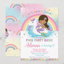 Sjöjungfru Unicorn Bassäng Party Birthday Tan Skin Inbjudningar
