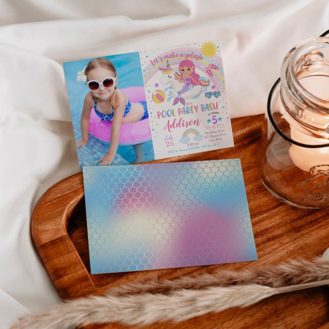 Sjöjungfru Unicorn Bassäng Party födelsedag Inbjudningar (Skapare uppladdad)