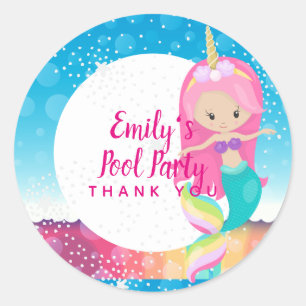 Sjöjungfru Unicorn Bassäng Party levererar Rosa Bl Runt Klistermärke
