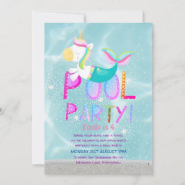 Sjöjungfru Unicorn BASSÄNG Party Rosa Glitter Girl Inbjudningar