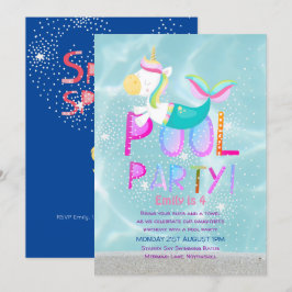 Sjöjungfru Unicorn BASSÄNG Party Rosa Glitter Girl Inbjudningar