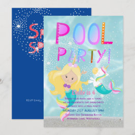 Sjöjungfru Unicorn BASSÄNG Party Rosa Glitter Girl Inbjudningar