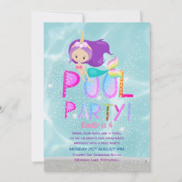 Sjöjungfru Unicorn BASSÄNG Party Rosa Glitter Girl Inbjudningar