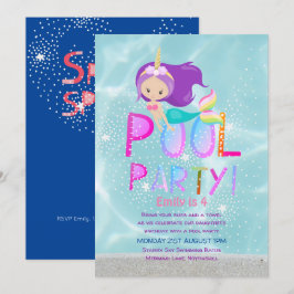 Sjöjungfru Unicorn BASSÄNG Party Rosa Glitter Girl Inbjudningar