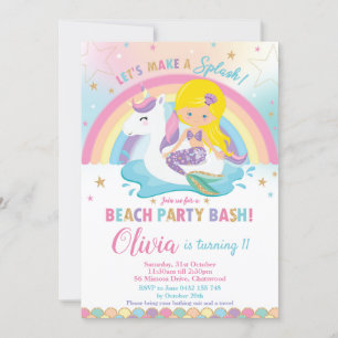 Sjöjungfru Unicorn Beach Party Birthday Blond Inbjudningar