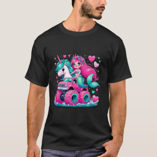 Sjöjungfru Unicorn Monster Lastbil Födelsedagsfest T Shirt