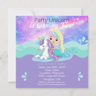 Sjöjungfru + Unicorn Party-inbjudan Spara Datumet