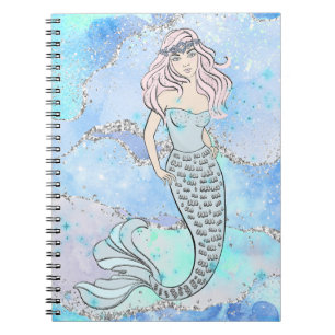Sjöjungfru Vacker Ocean Blue Teal Glitter Girly Anteckningsbok