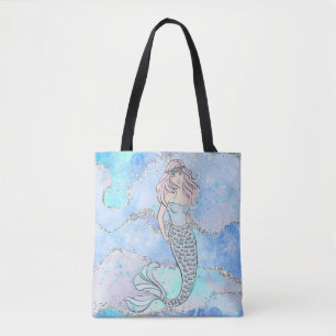Sjöjungfru Vacker Ocean Blue Teal Glitter Girly Tygkasse