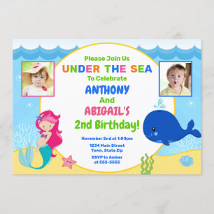 Sjöjungfru Vale Joint Birthday Call Twin Inbjudningar