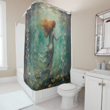 Sjöjungfru Van Gogh Stil Shower Curtain