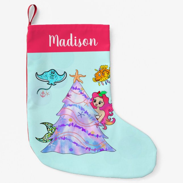 Sjöjungfru & Vänner Dekorera Julgran Namn Liten Julstrumpa (Framsidan)