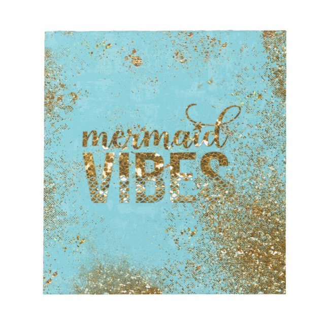 Sjöjungfru Vibes-Guld Glitter Typografi på Teal Anteckningsblock (Framsida)